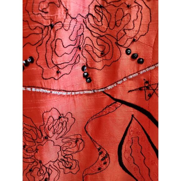 Bleu Bayou Jacket Open Blazer Silk Embroidered MED Art to Wear Coral/Red/Black - Picture 7 of 11